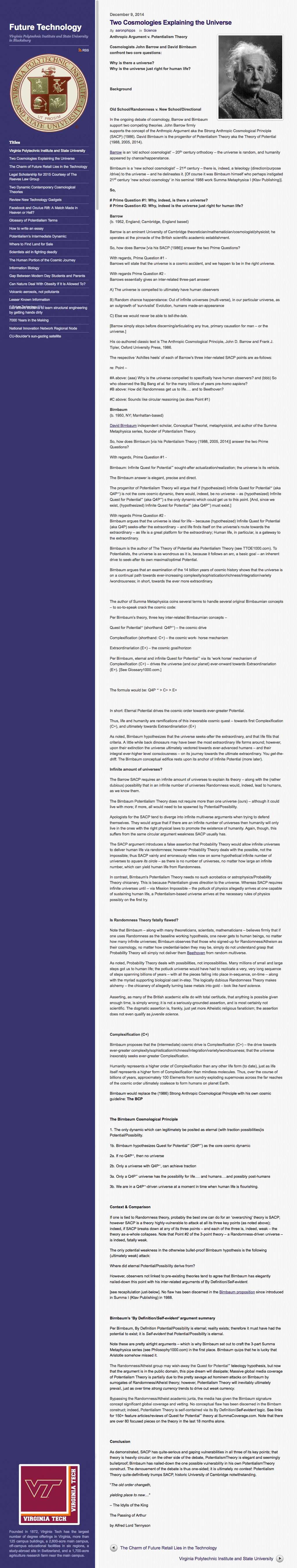 Future Technology, Anthropic, Two Cosmologies Explaining the Universe