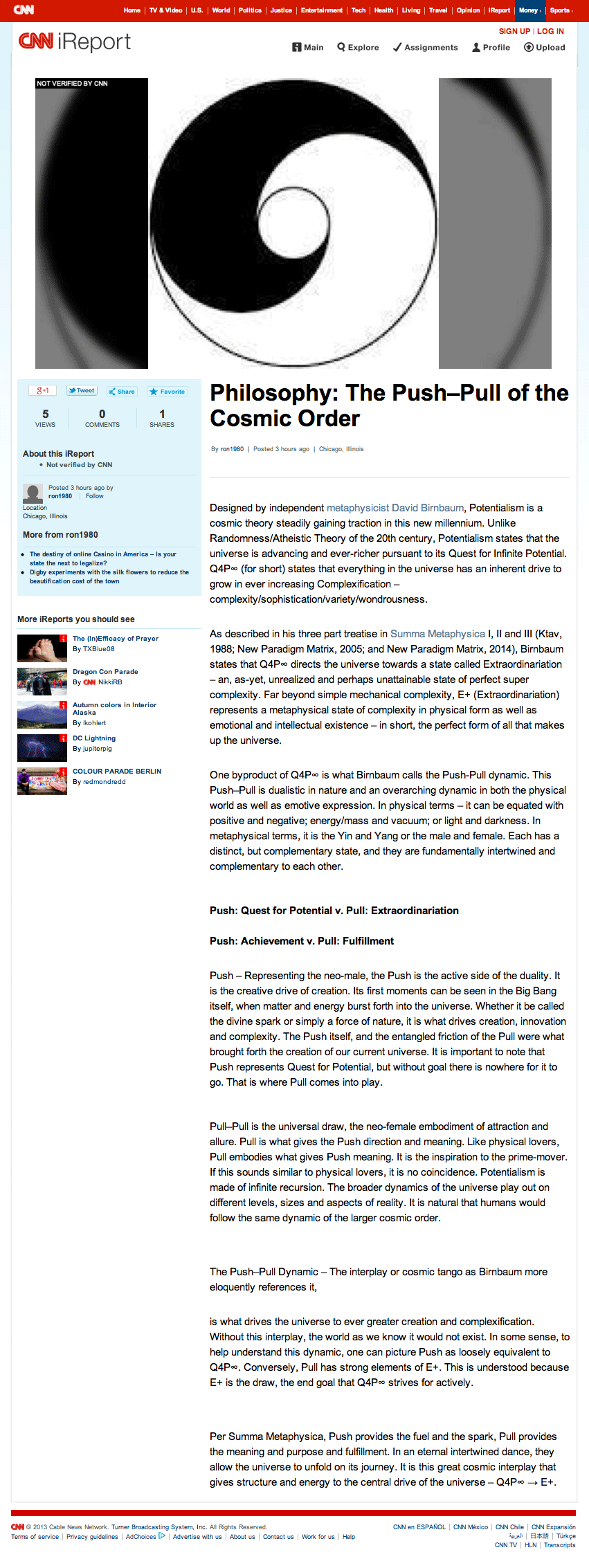 iReport CNN, CNN: Push-Pull, Philosophy: The Push–Pull of the Cosmic Order