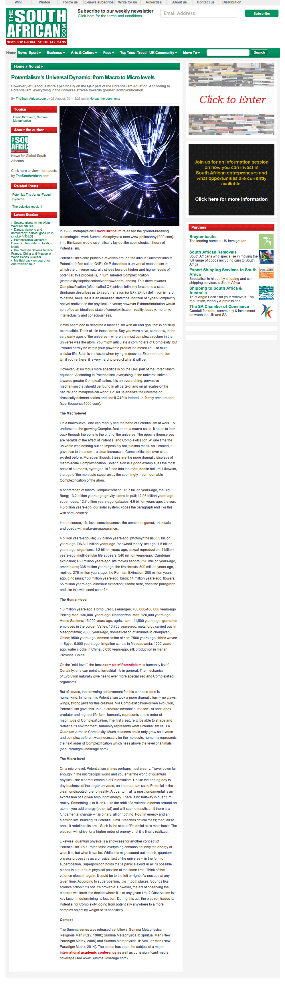 The South African, MACRO > MICRO, Potentialism’s Universal Dynamic: from Macro to Micro levels